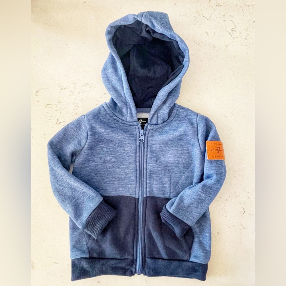 7 For All Mankind Toddler Boy’s Navy Blue Zip Up Hoodie Size 18 Months